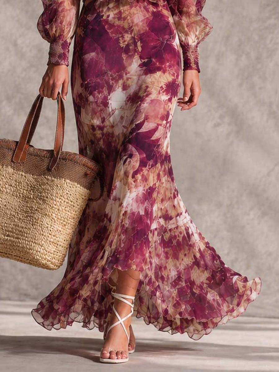 Robe Maxi Chiffon Rose Poudré à Épaules Dégagées
