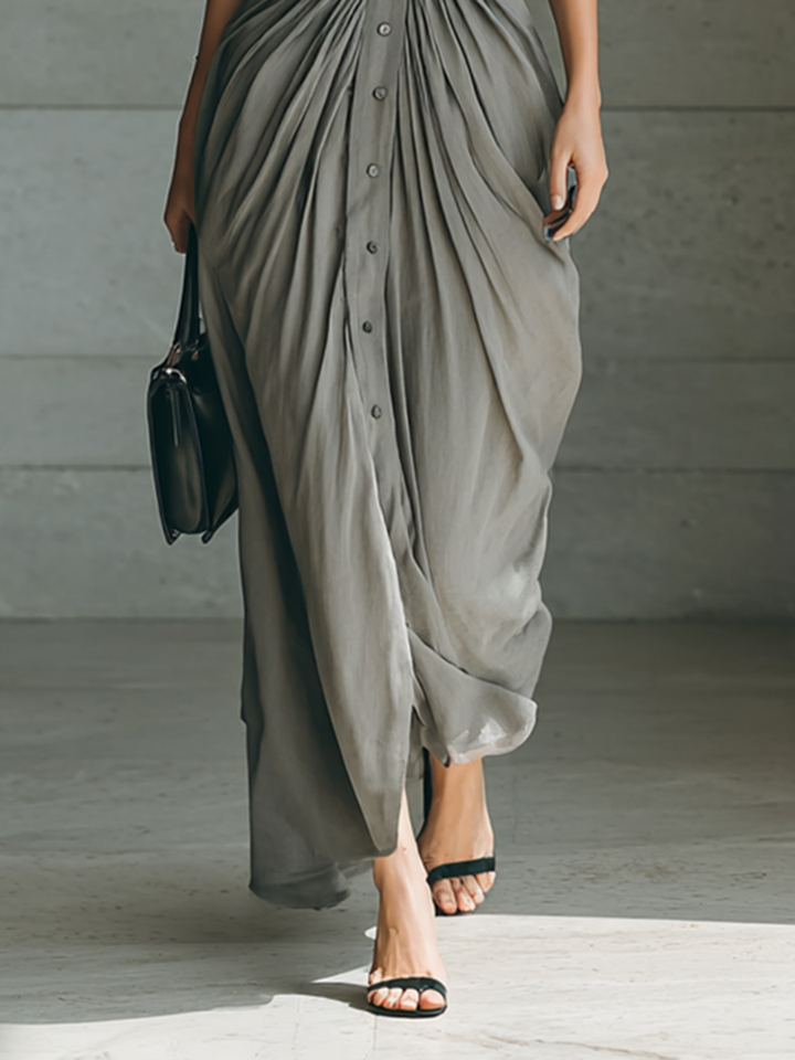Zahara | Robe Longue Plissée avec Ceinture