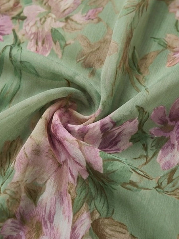 Leah - Robe Maxi en Chiffon Floral Vert avec Décolleté Halter