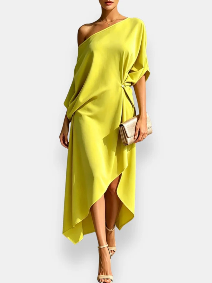 MILENA | ROBE MIDI DRAPÉE ASYMÉTRIQUE