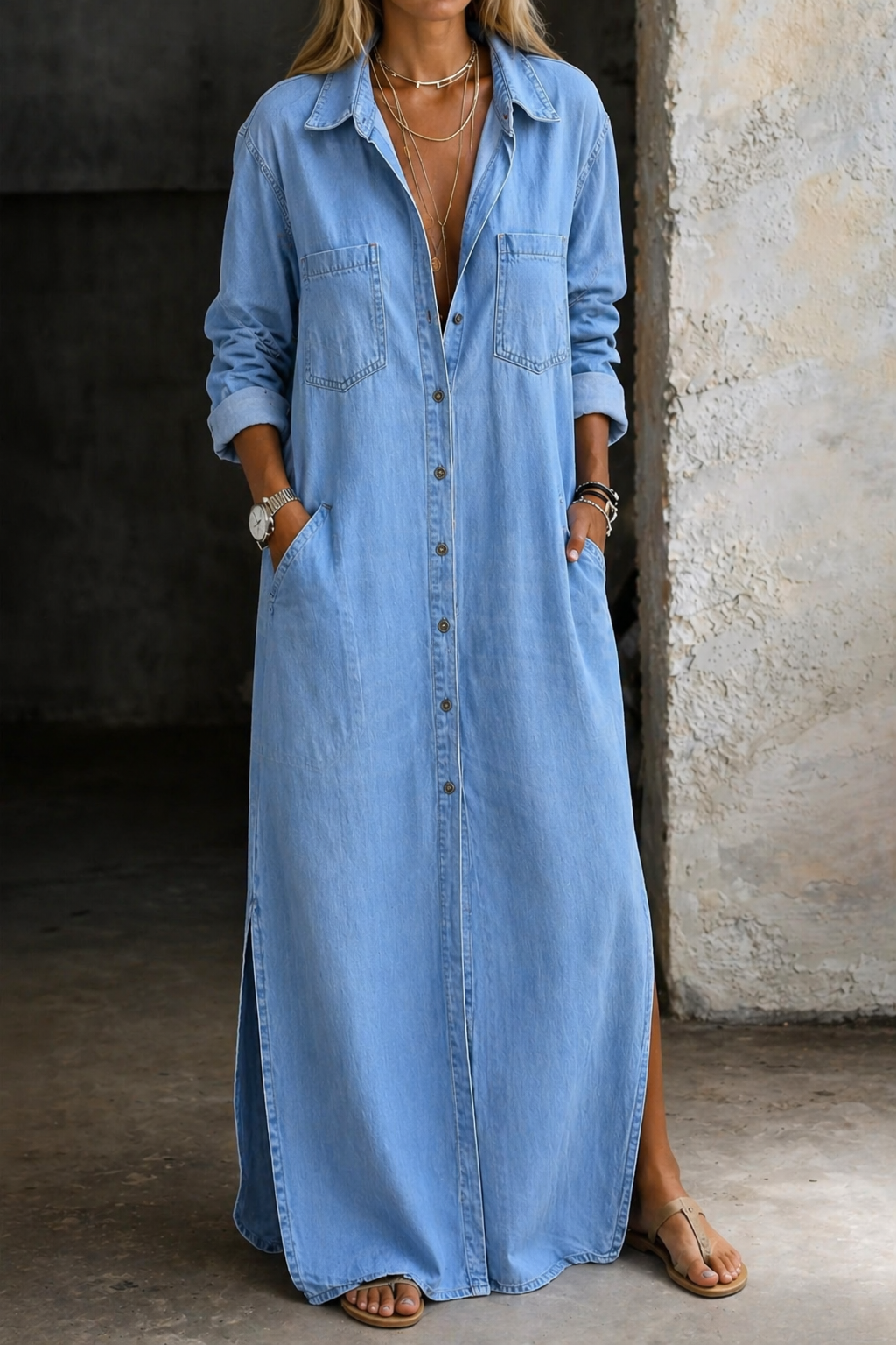 Andrea | Robe Chemise Classique en Denim