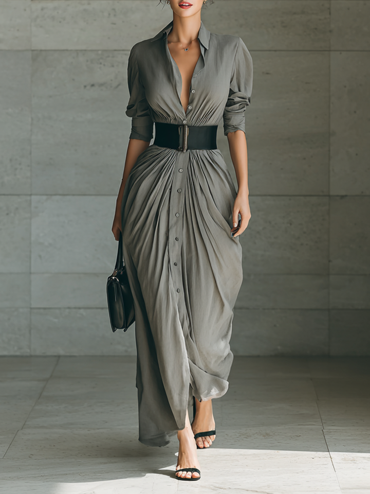 Zahara | Robe Longue Plissée avec Ceinture