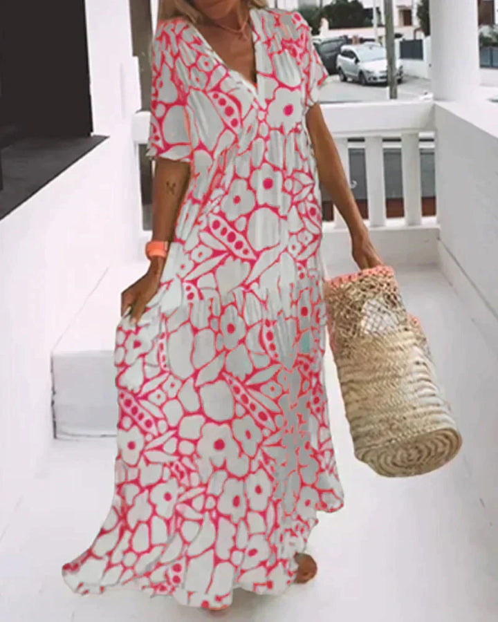 CHRISTINE | Robe d'été longue avec coupe fluide et motif graphique élégant