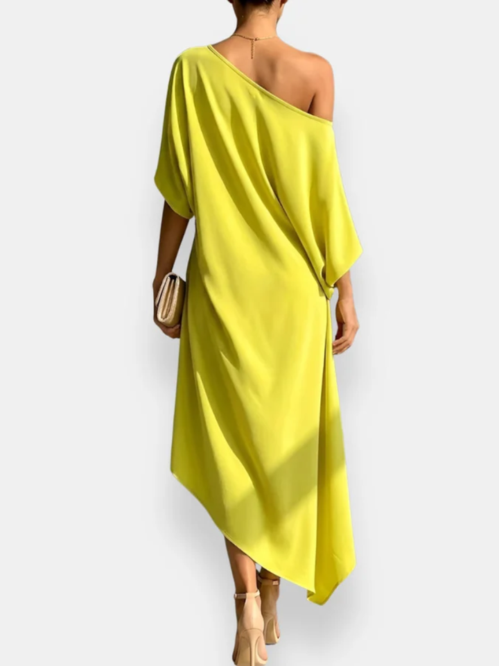 MILENA | ROBE MIDI DRAPÉE ASYMÉTRIQUE