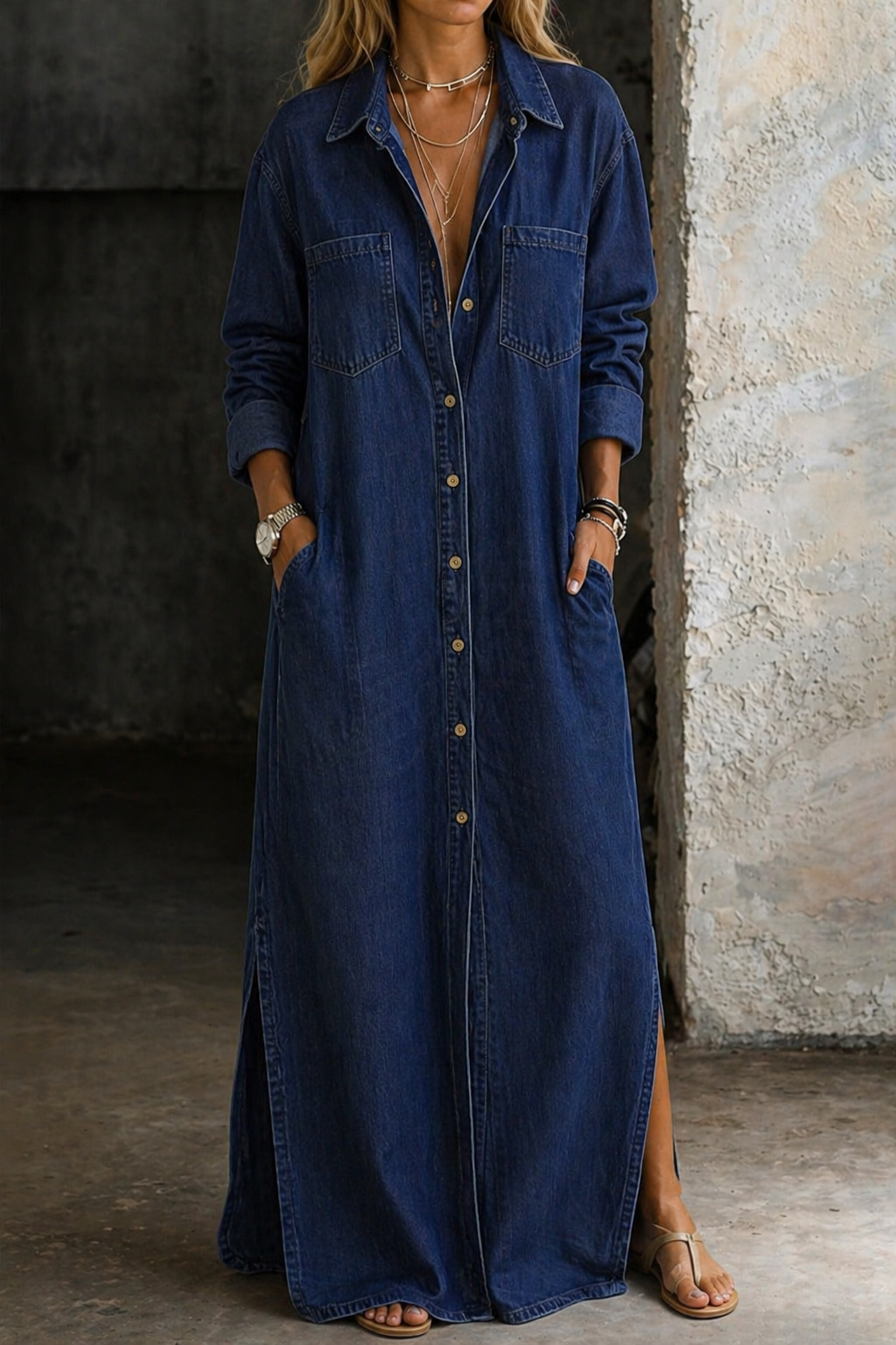 Andrea | Robe Chemise Classique en Denim