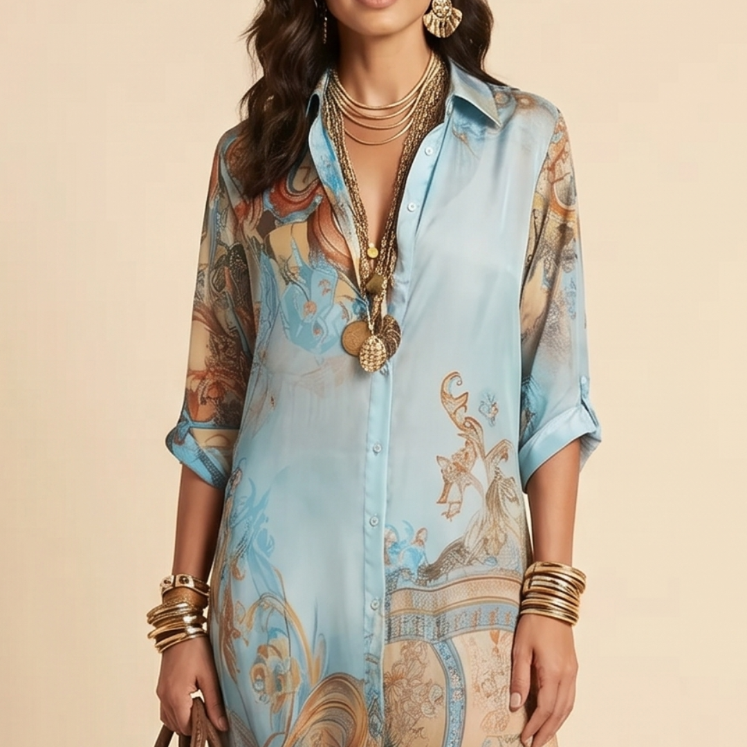 Luisa | Robe maxi chemisier fluide à élégance méditerranéenne