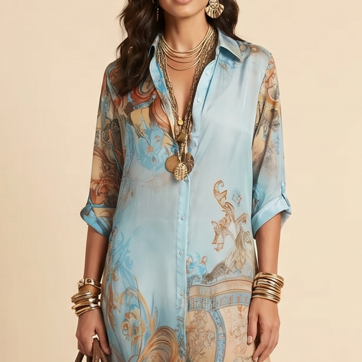 Luisa | Robe maxi chemisier fluide à élégance méditerranéenne