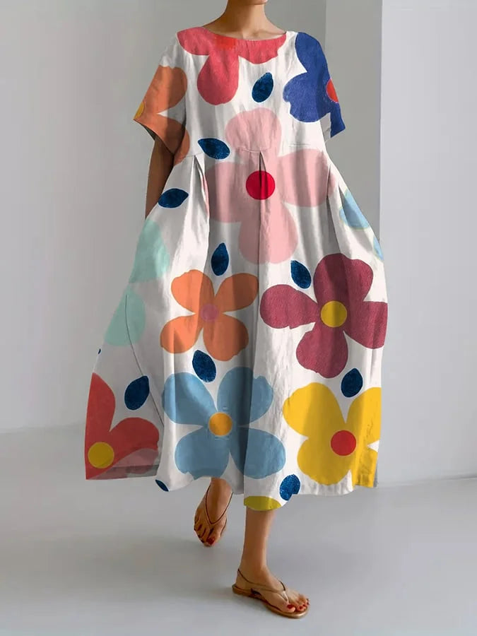 ELIANA | Robe Midi Fleurie au Style Insouciant et Confort d'Été pour des Jours Colorés
