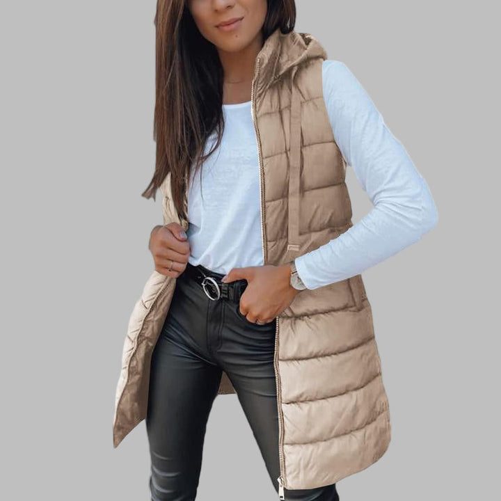 Zaira | Casual Sleeveless Hood Long Puffer Vest