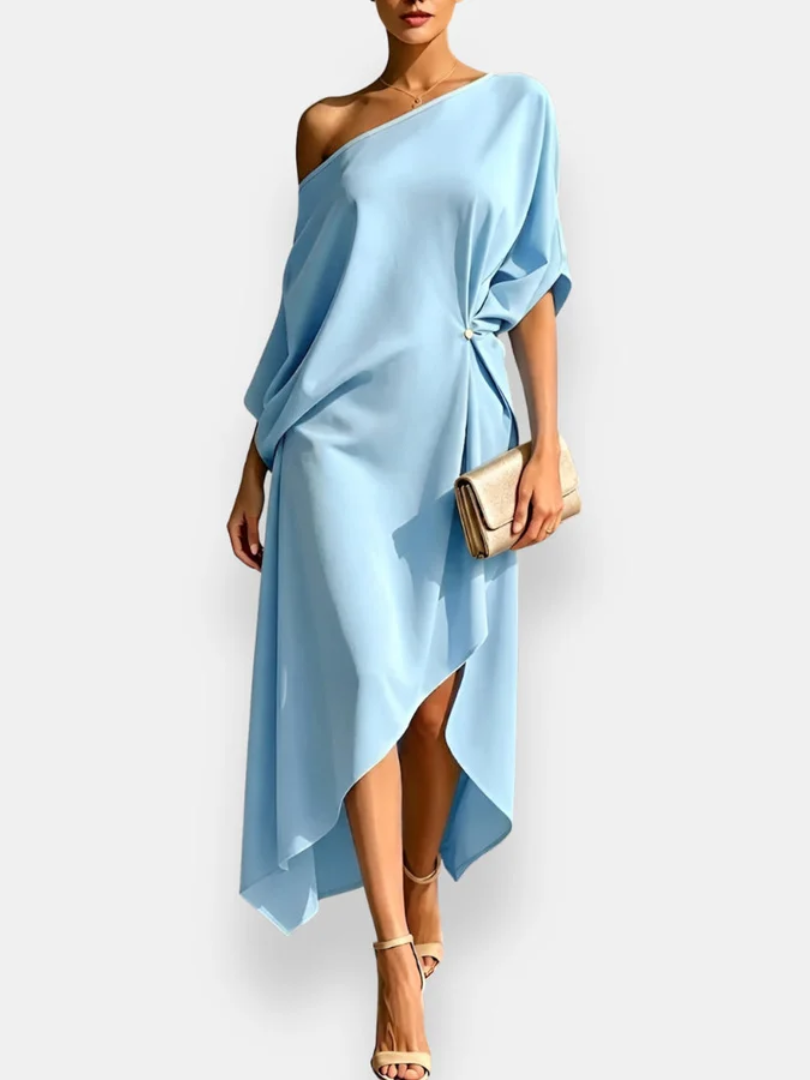 MILENA | ROBE MIDI DRAPÉE ASYMÉTRIQUE