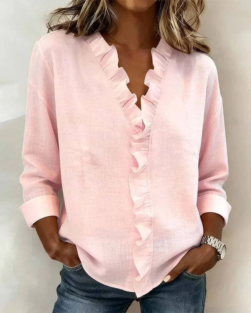 Chiara | Blouse élégante à col V et volants délicats