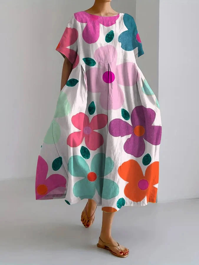 ELIANA | Robe Midi Fleurie au Style Insouciant et Confort d'Été pour des Jours Colorés