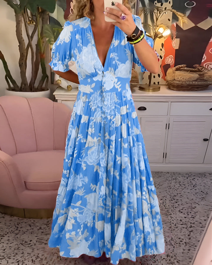 CATERINA | Robe Longue Fleurie avec Poches Cachées et Coupe Féminine pour le Jour