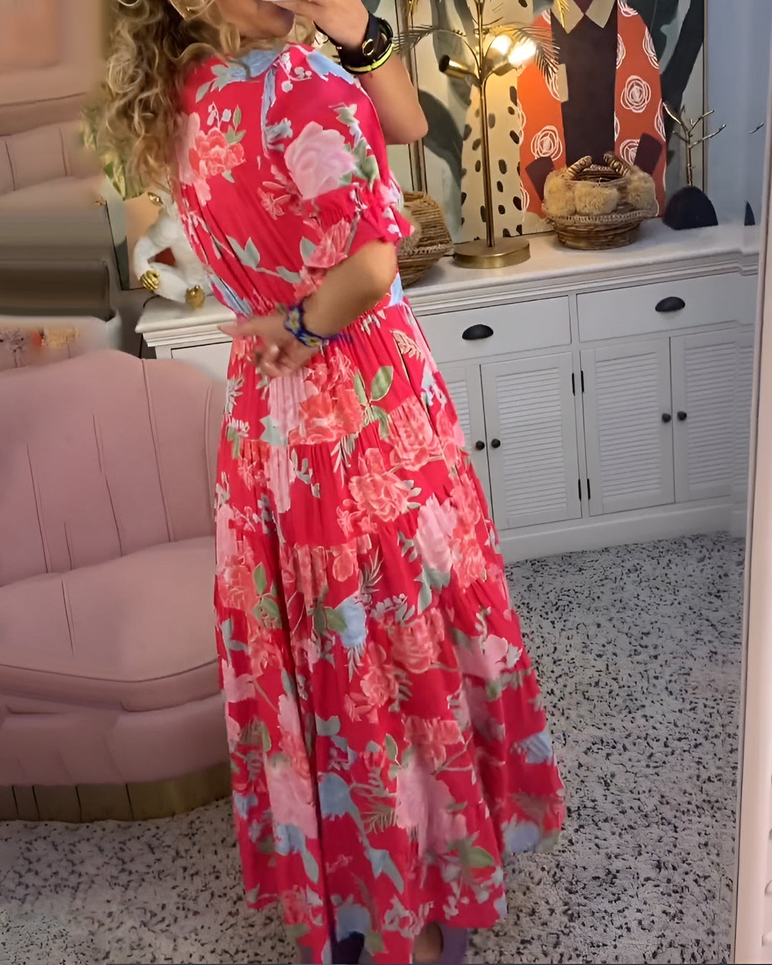 CATERINA | Robe Longue Fleurie avec Poches Cachées et Coupe Féminine pour le Jour