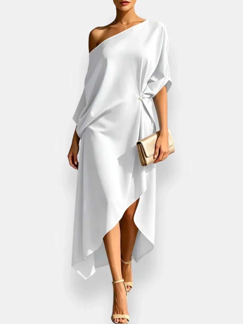 MILENA | ROBE MIDI DRAPÉE ASYMÉTRIQUE