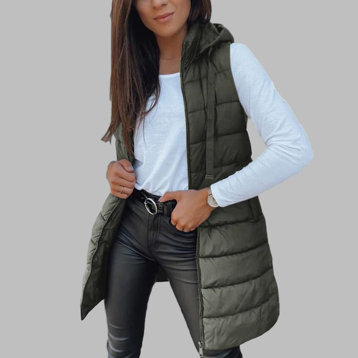 Zaira | Casual Sleeveless Hood Long Puffer Vest