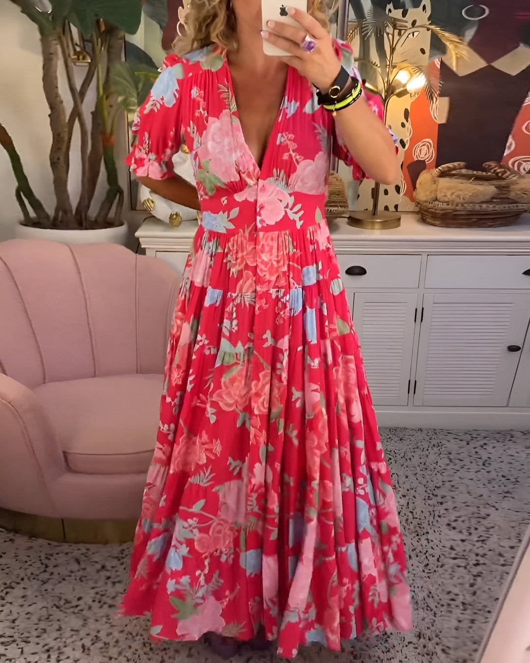 CATERINA | Robe Longue Fleurie avec Poches Cachées et Coupe Féminine pour le Jour