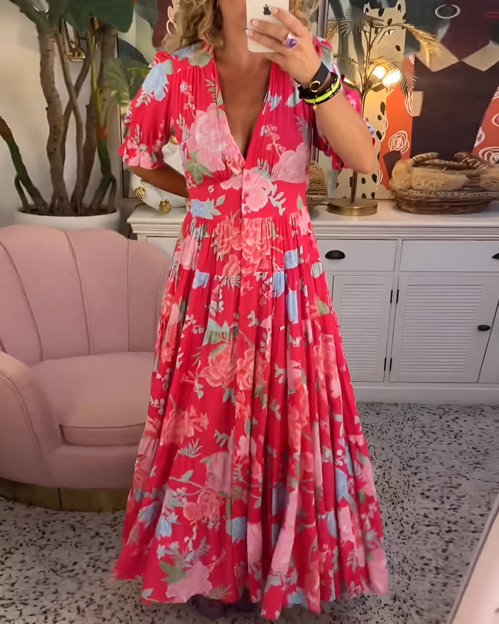 CATERINA | Robe Longue Fleurie avec Poches Cachées et Coupe Féminine pour le Jour