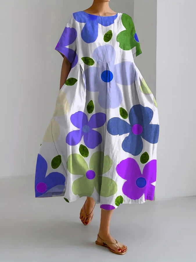 ELIANA | Robe Midi Fleurie au Style Insouciant et Confort d'Été pour des Jours Colorés