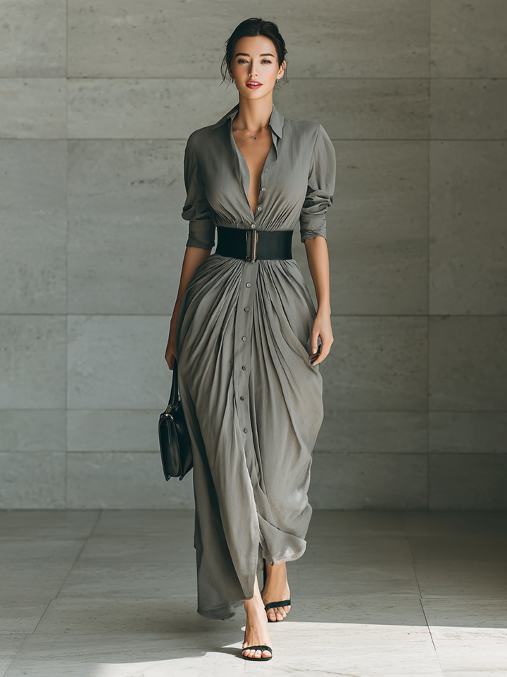 Zahara | Robe Longue Plissée avec Ceinture