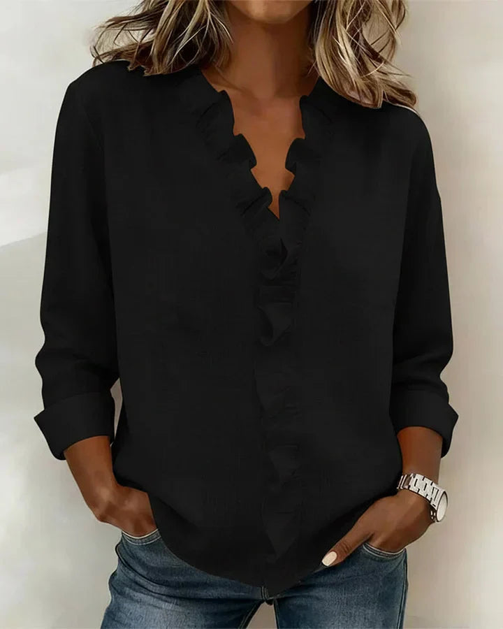 Chiara | Blouse élégante à col V et volants délicats