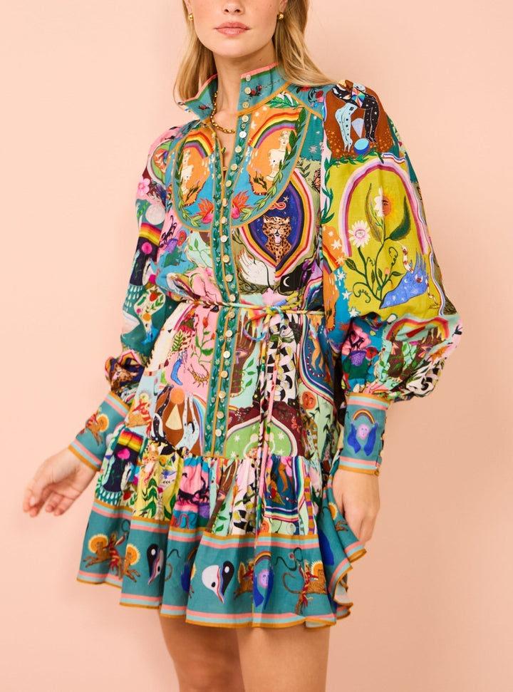 Robe Mini Décontractée avec Imprimé Graffiti Vert Éternel