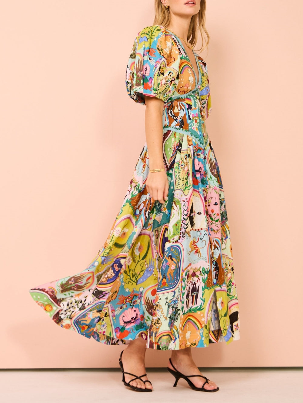 Robe Midi Décontractée avec Imprimé Graffiti Vert Éternel