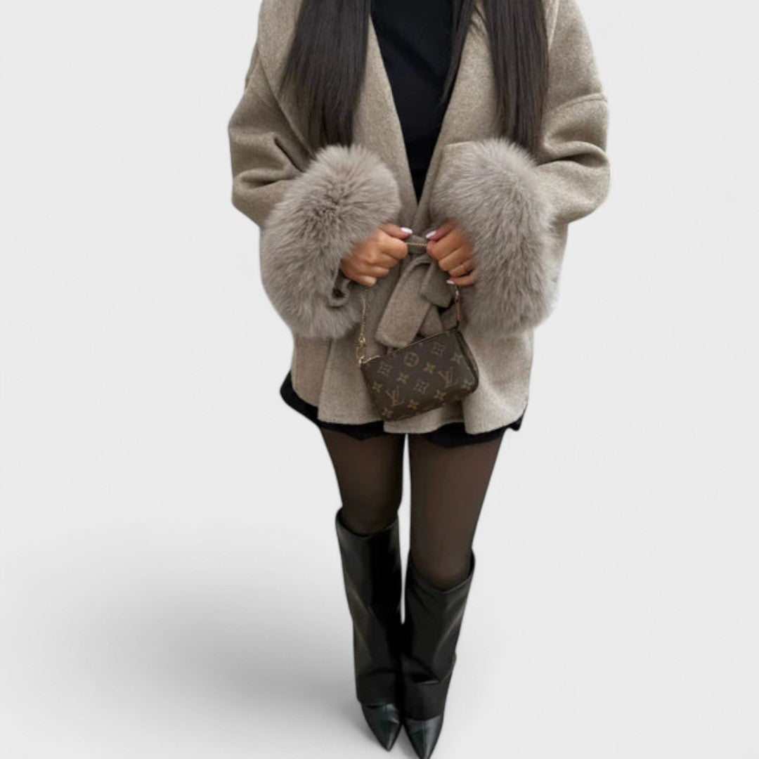 Catriona | Elegant Wool Coat with Faux Fur Details
