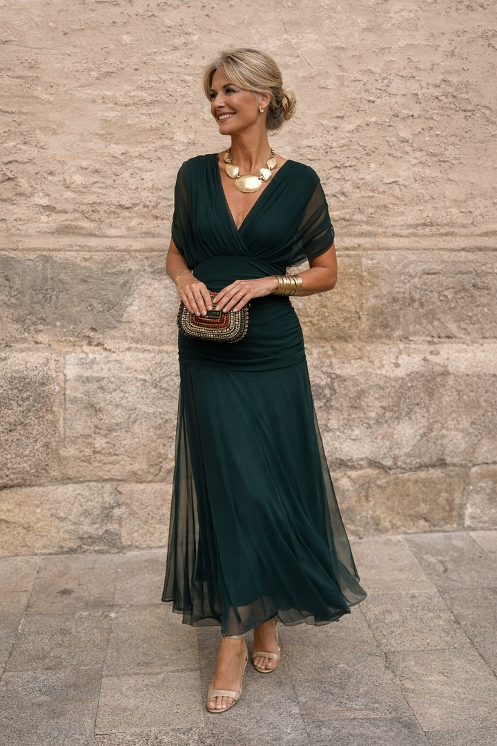Robe maxi élégante pour fête avec décolleté en cœur