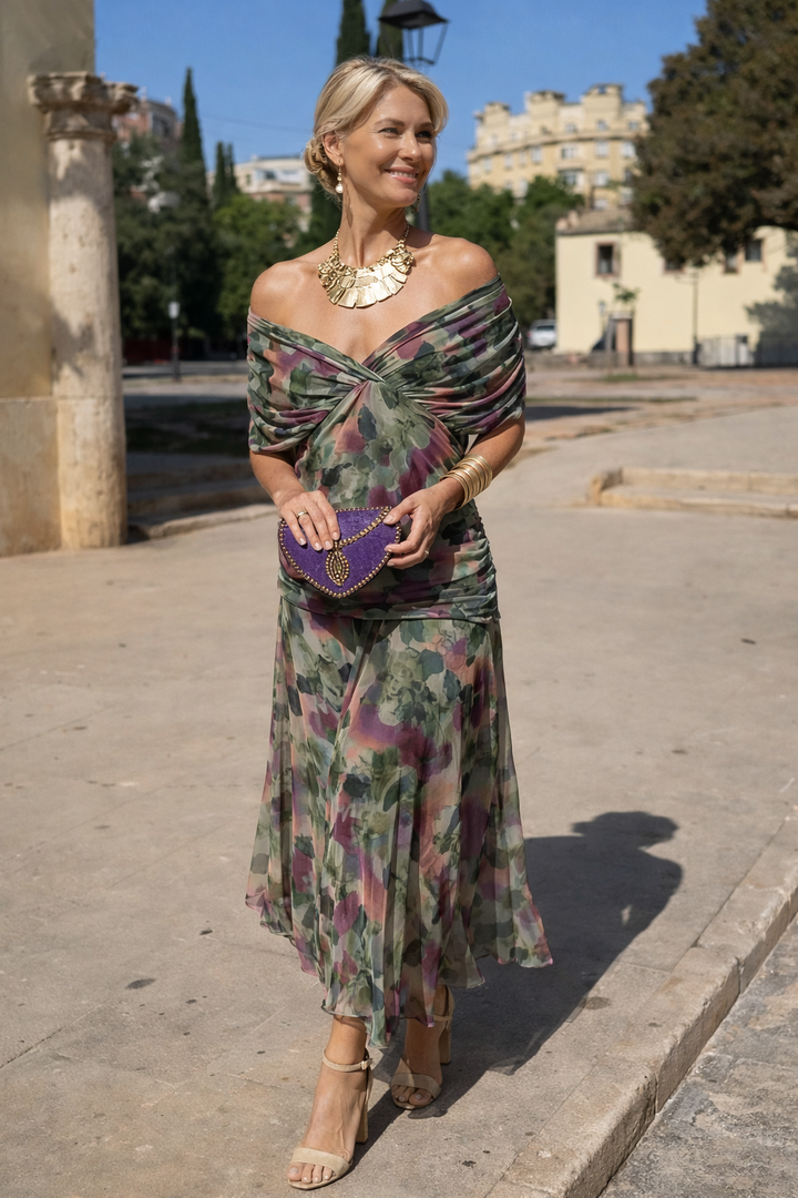Robe maxi élégante pour fête avec décolleté en cœur