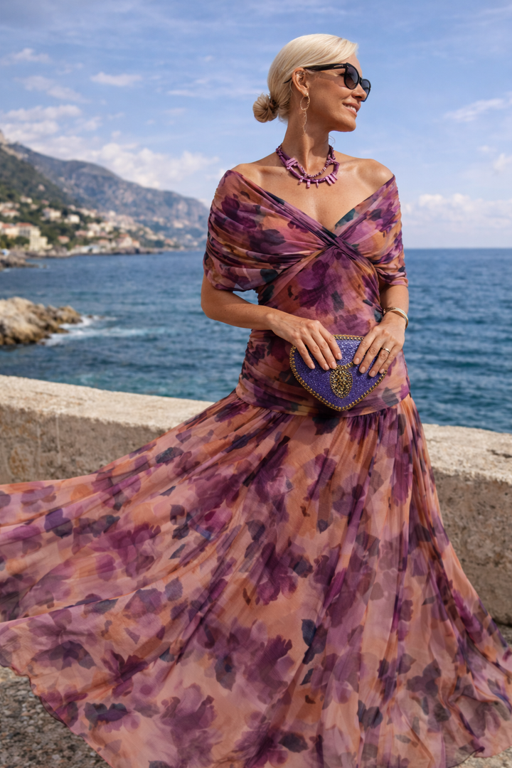 Robe maxi élégante pour fête avec décolleté en cœur