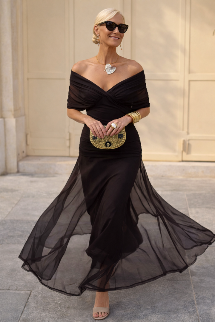 Robe maxi élégante pour fête avec décolleté en cœur