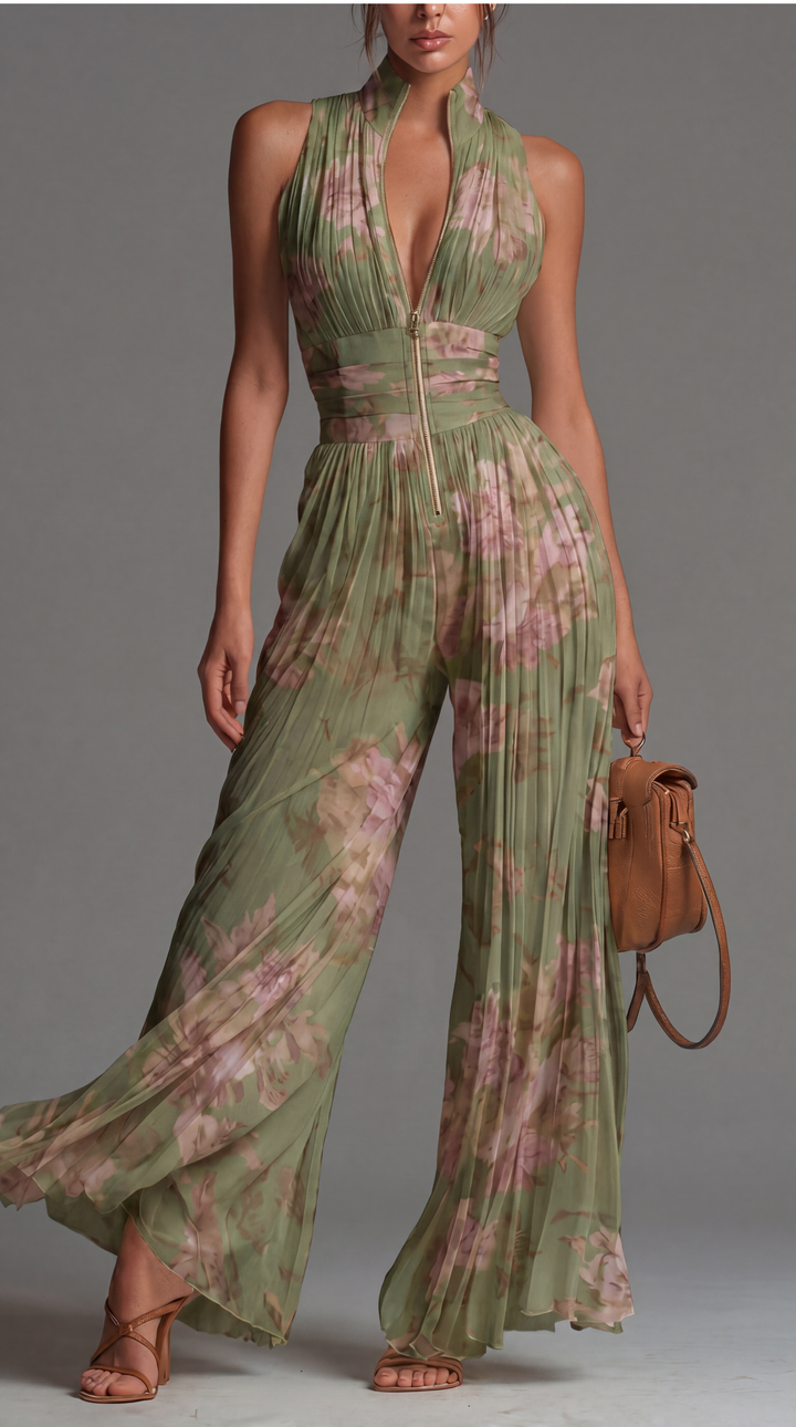 Combinaison en Chiffon Floral Plissé