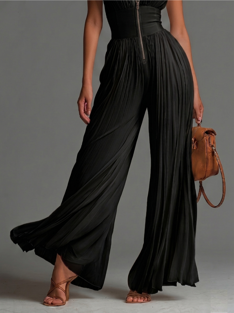 Combinaison Zsófia – Ensemble en Chiffon Plissé Noir