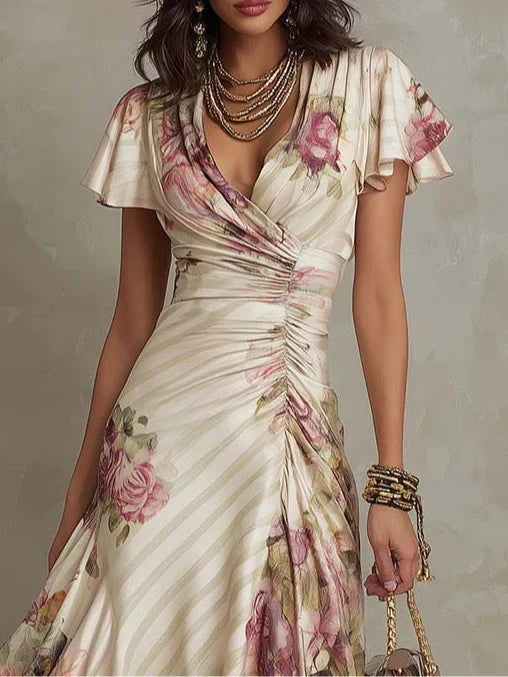 Alba | Robe Midi Drapée Florale Élégante