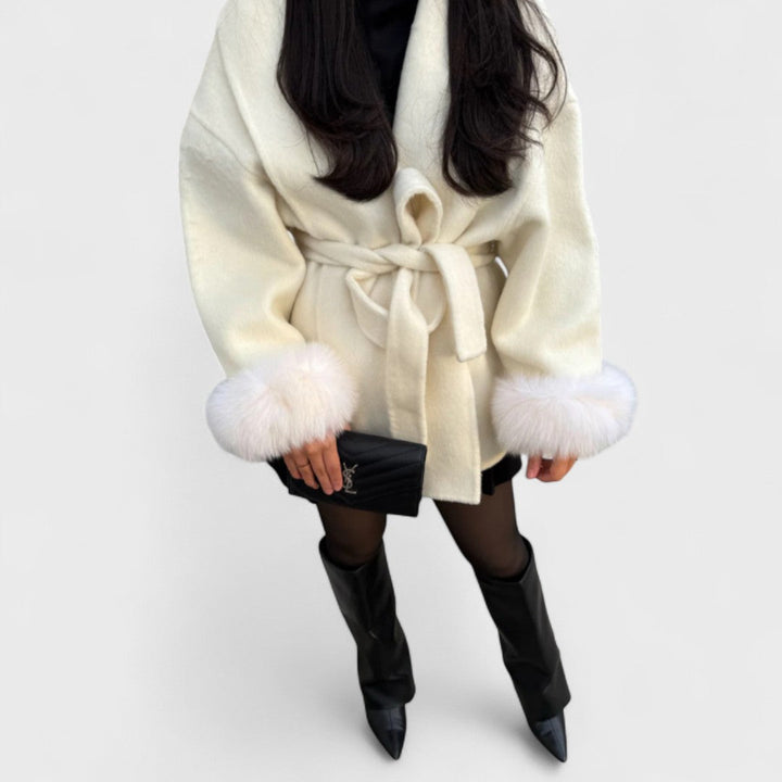 Catriona | Elegant Wool Coat with Faux Fur Details