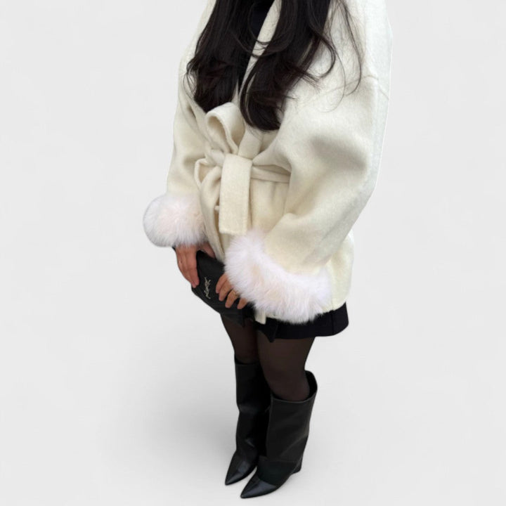 Catriona | Elegant Wool Coat with Faux Fur Details