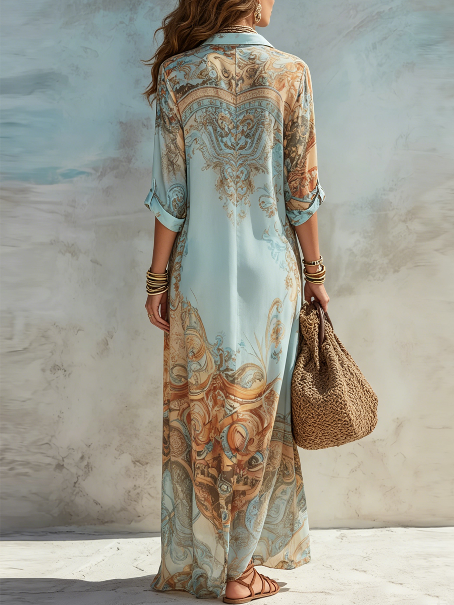 Luisa | Robe maxi chemisier fluide à élégance méditerranéenne