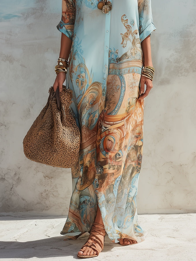 Luisa | Robe maxi chemisier fluide à élégance méditerranéenne