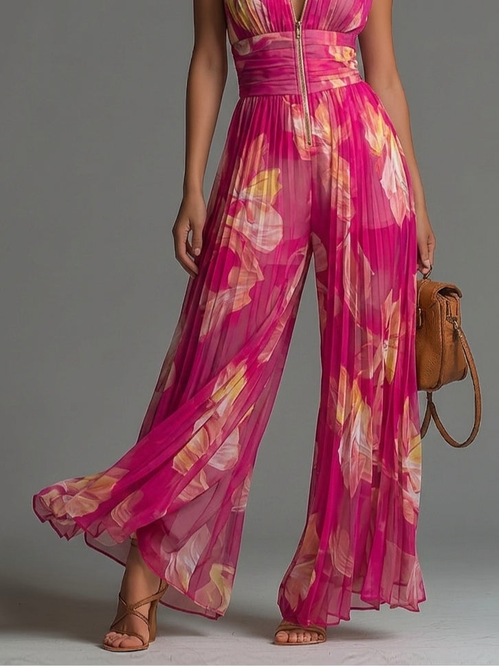 Combinaison Zsófia - Fuchsia Floral Plissé Chiffon