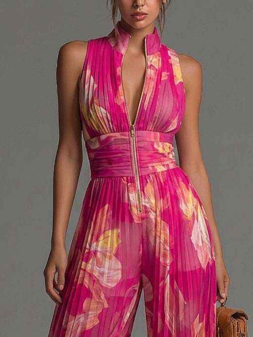 Combinaison Zsófia - Chiffon plissé floral fuchsia