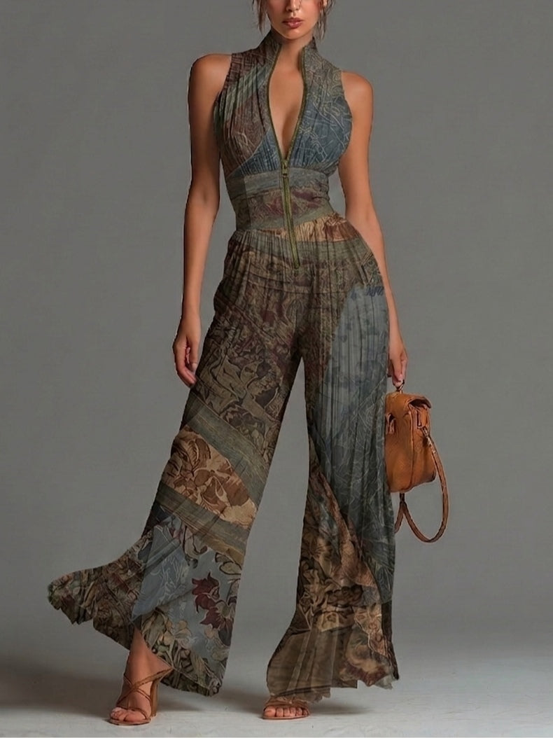 Combinaison Chiffon Plissée à Jambes Larges