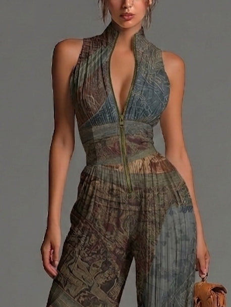 Combinaison Chiffon Plissée à Jambes Larges