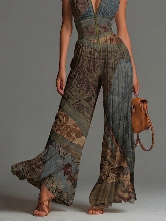 Combinaison Chiffon Plissée à Jambes Larges