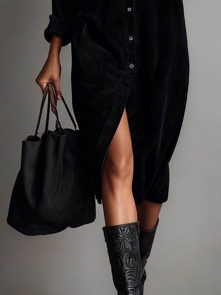 Evelyn - Robe Midi en Velours Côtelé Détendue