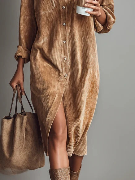Evelyn - Robe Midi en Velours Côtelé Détendue