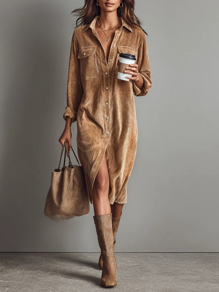 Evelyn - Robe Midi en Velours Côtelé Détendue