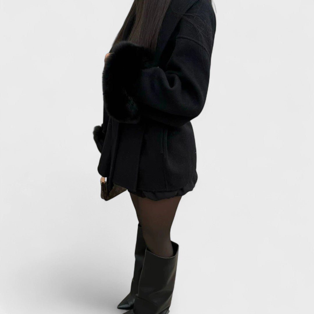 Catriona | Elegant Wool Coat with Faux Fur Details