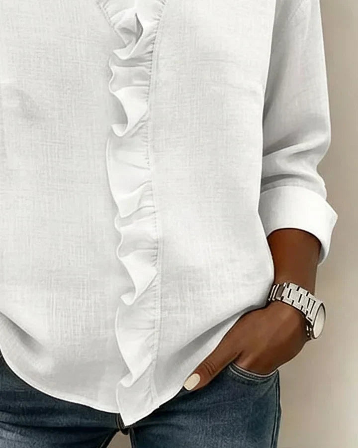 Chiara | Blouse élégante à col V et volants délicats
