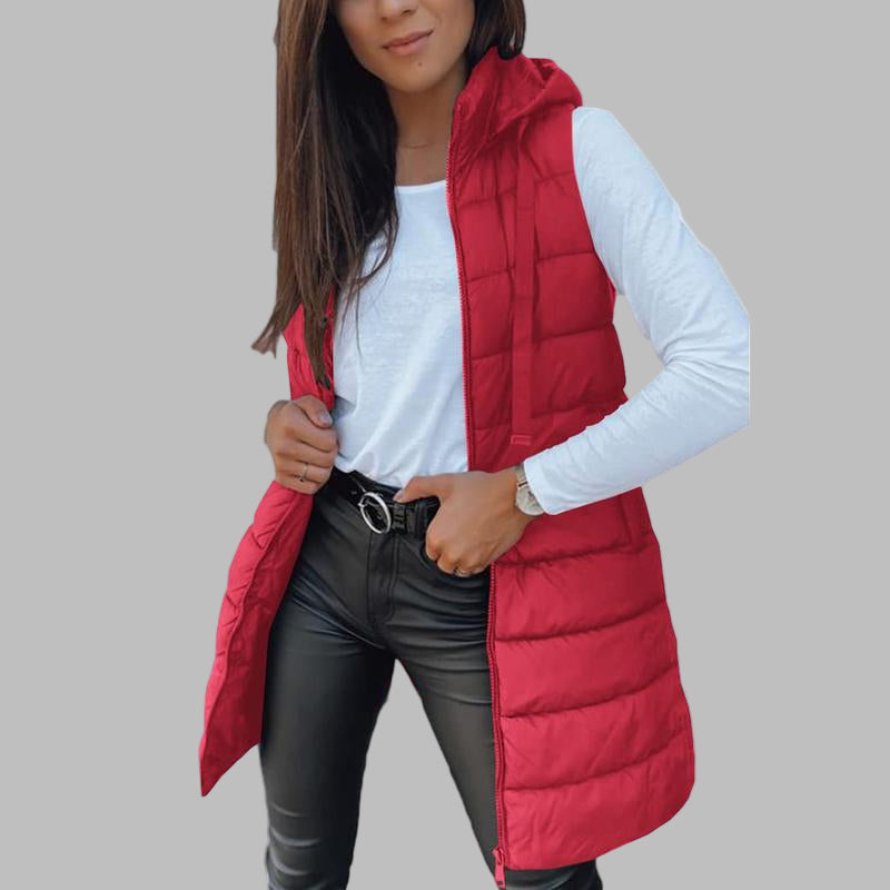 Zaira | Casual Sleeveless Hood Long Puffer Vest